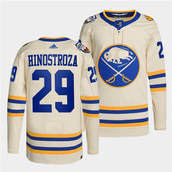 Personalized Men’s Buffalo Sabres #29 Vinnie Hinostroza 2022 Cream Heritage Classic Stitched Jersey