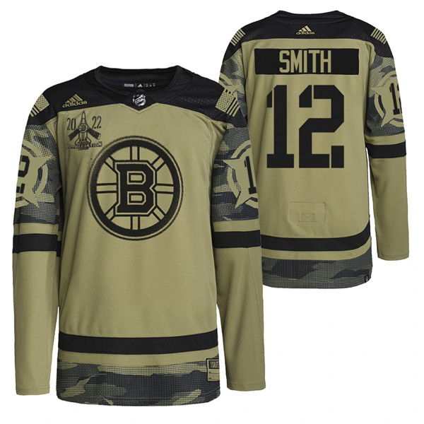Personalized Men’s Boston Bruins #12 Craig Smith 2022 Camo Military Appreciation Night Stitched Jersey
