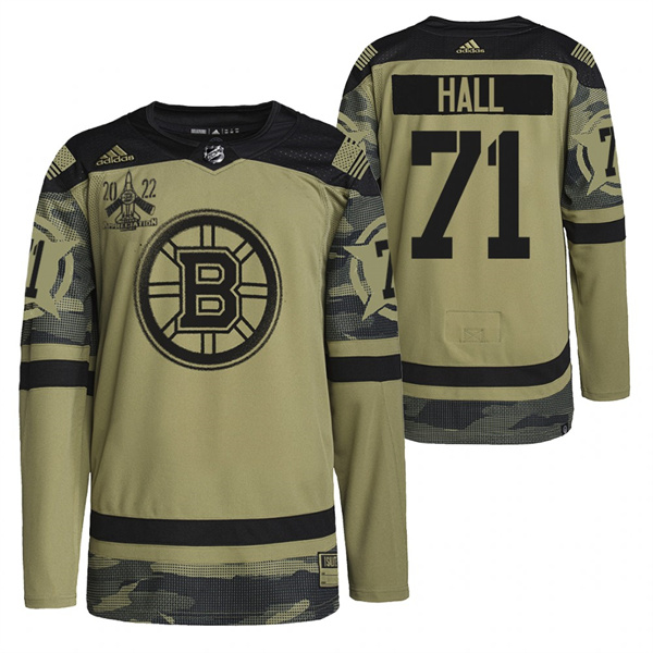 Personalized Men’s Boston Bruins #71 Taylor Hall 2022 Camo Military Appreciation Night Stitched Jersey