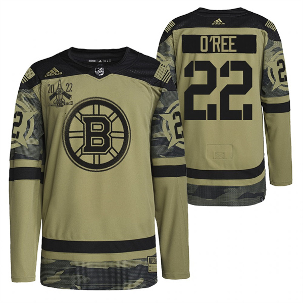 Personalized Men’s Boston Bruins #22 Willie O’Ree 2022 Camo Military Appreciation Night Stitched Jersey
