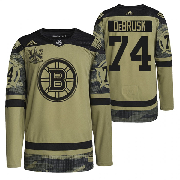 Personalized Men’s Boston Bruins #74 Jake DeBrusk 2022 Camo Military Appreciation Night Stitched Jersey