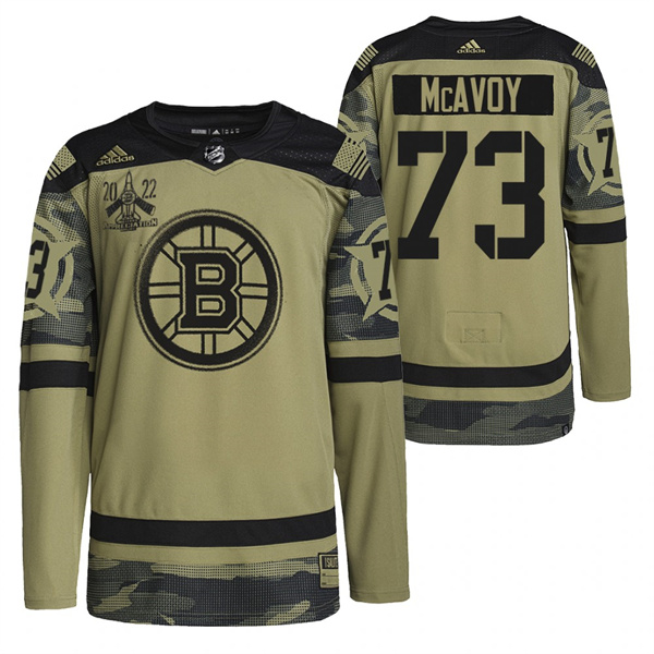 Personalized Men’s Boston Bruins #73 Charlie McAvoy 2022 Camo Military Appreciation Night Stitched Jersey