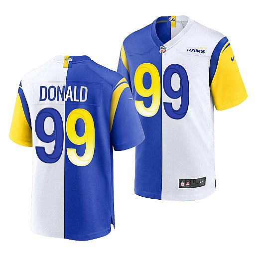 Personalized Men’s Los Angeles Rams #99 Aaron Donald Royal White Split Stitched Football Jersey