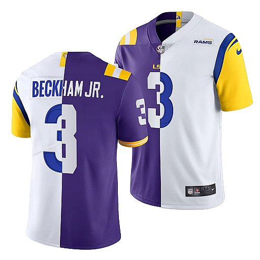 Personalized Men’s Los Angeles Rams X LSU Tigers #3 Odell Beckham Jr. Purple White Split Stitched Jersey