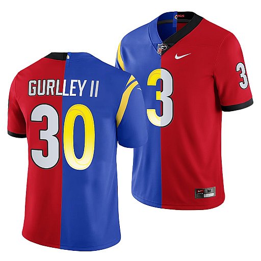 Personalized Men’s Los Angeles Rams X Georgia Bulldogs #30 Todd Gurley II Red Royal Split Stitched Jersey
