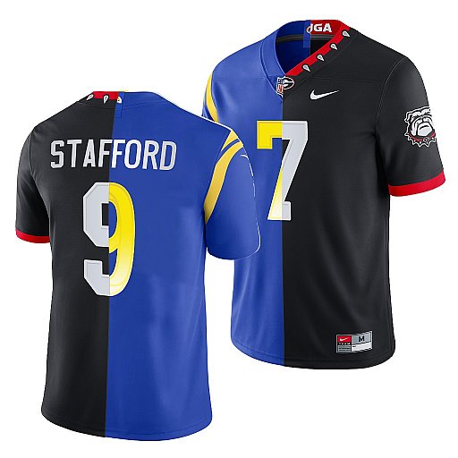 Personalized Men’s Los Angeles Rams X Georgia Bulldogs #9 Matthew Stafford Black Royal Split Stitched Jersey