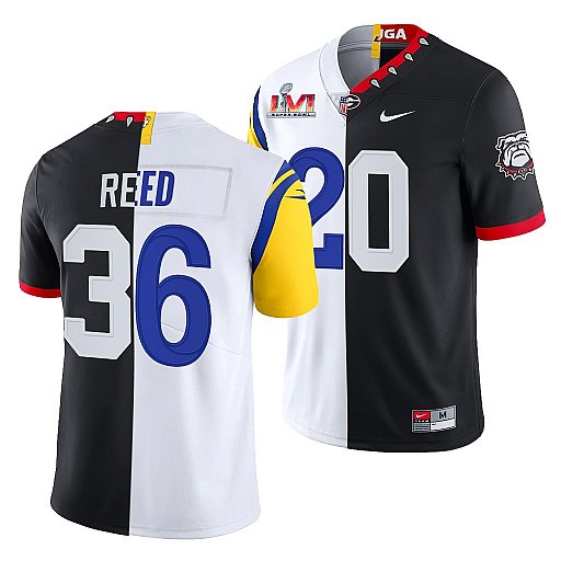 Personalized Men’s Los Angeles Rams X Georgia Bulldogs #36 J.R. Reed Black White Split Super Bowl LVI Stitched Jersey