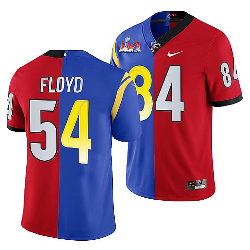 Personalized Men’s Los Angeles Rams X Georgia Bulldogs #54 Leonard Floyd Red Royal Split Super Bowl LVI Stitched Jersey