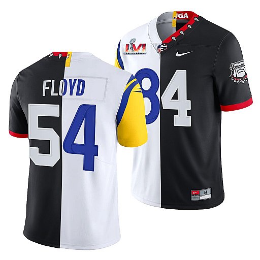 Personalized Men’s Los Angeles Rams X Georgia Bulldogs #54 Leonard Floyd Black White Split Super Bowl LVI Stitched Jersey