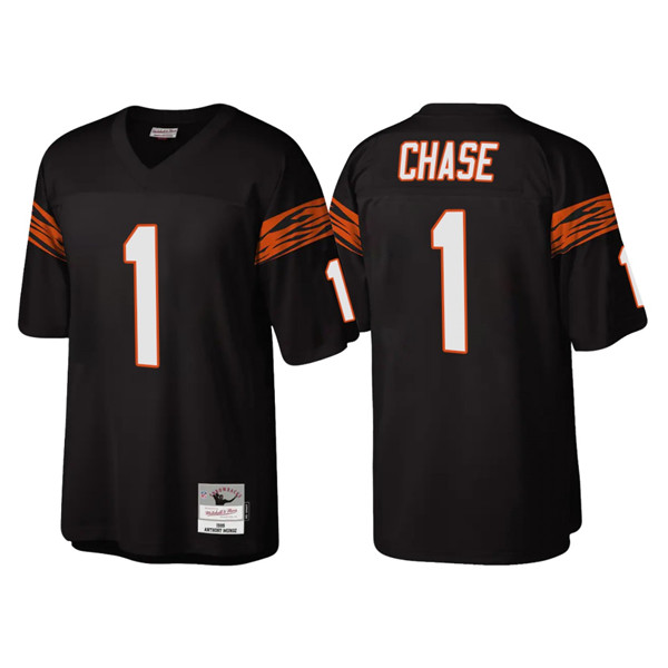 Personalized Men’s Cincinnati Bengals #1 Ja’Marr Chase Black Throwback Legacy Stitched Jersey