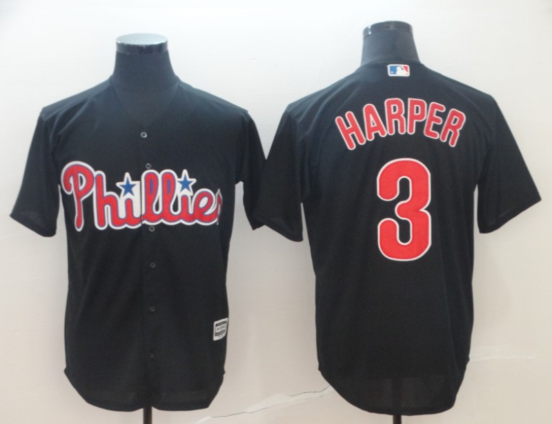 Personalized Men’s Philadelphia Phillies #3 Bryce Harper Black Cool Base Stitched Jersey