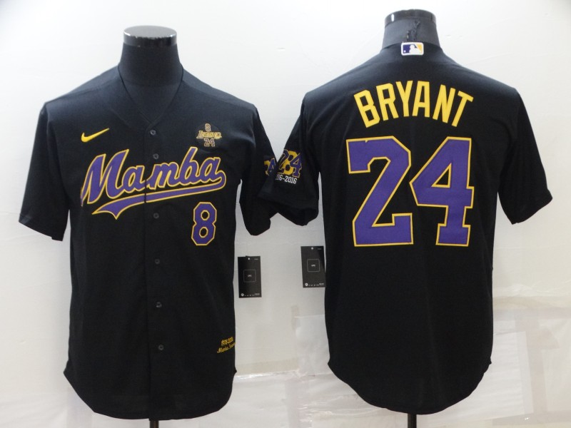 Personalized Men’s Los Angeles Dodgers Front #8 Back #24 Kobe Bryant Black ‘Mamba’ Throwback With KB Patch Cool Base Stitched Jersey