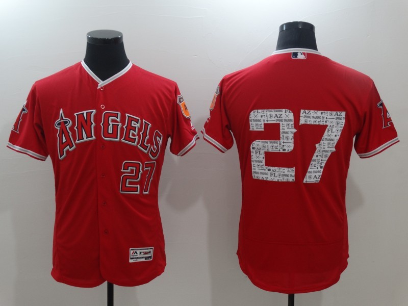 Personalized Men’s Los Angeles Angels #27 Mike Trout Red Flex Base Stitched Baseball Jersey