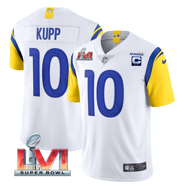 Personalized Youth Los Angeles Rams #10 Cooper Kupp White 2022 With C Patch Super Bowl LVI Untouchable Limited Stitched Jersey