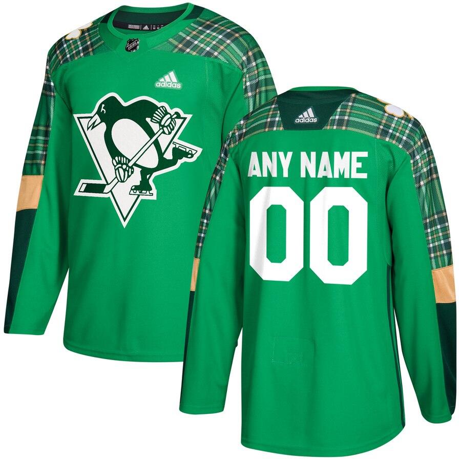Personalized Custom Men’s Pittsburgh Penguins Green St. Patrick’s Day Practice Jersey