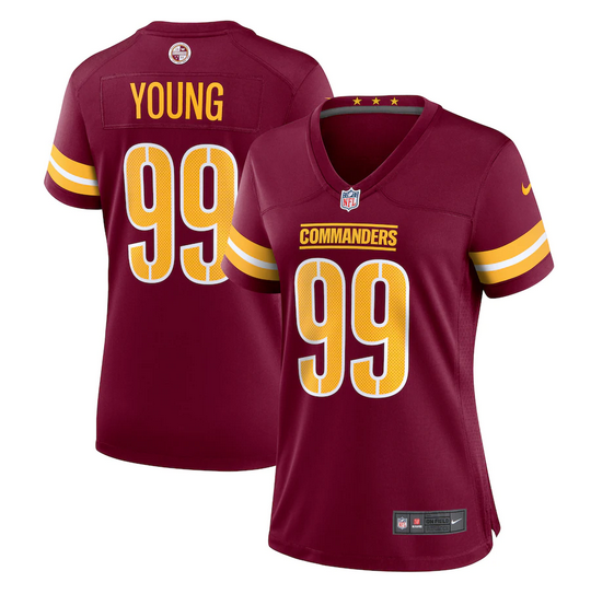 Personalized Women’s Washington Commanders #99 Chase Young 2022 Burgundy Game Stitched Jersey(Run Small)
