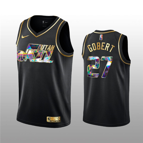 Personalized Men’s Utah Jazz #27 Rudy Gobert 2021 22 Black Golden Edition 75th Anniversary Diamond Logo Stitched Basketball Jersey