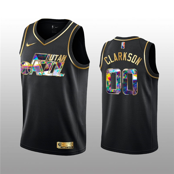 Personalized Men’s Utah Jazz #00 Jordan Clarkson 2021 22 Black Golden Edition 75th Anniversary Diamond Logo Stitched Basketball Jersey