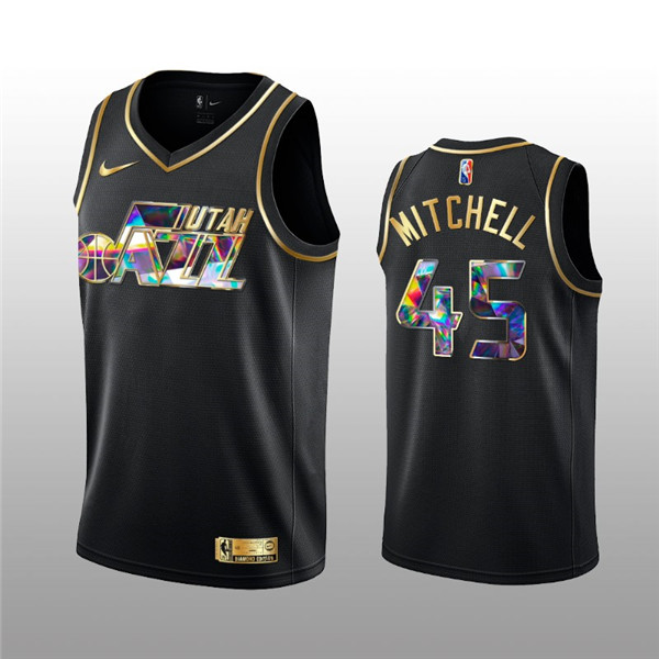 Personalized Men’s Utah Jazz #45 Donovan Mitchell 2021 22 Black Golden Edition 75th Anniversary Diamond Logo Stitched Basketball Jersey