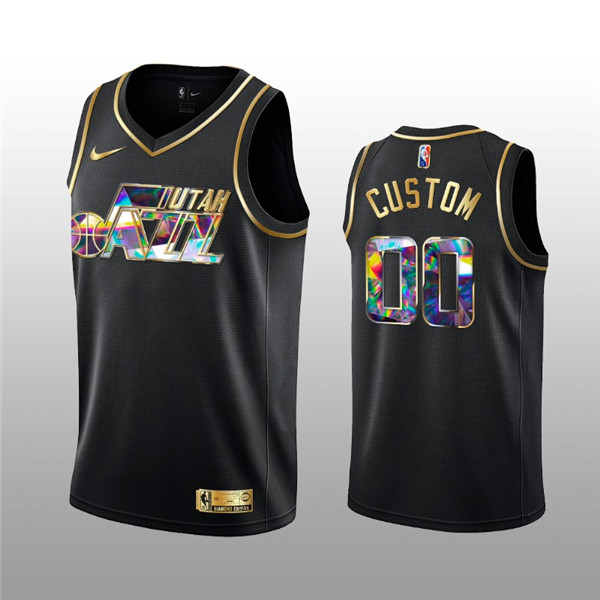 Personalized Men’s Utah Jazz Active Player 2021 22 Black Golden Edition 75th Anniversary Diamond Logo Stitched Basketball Jersey