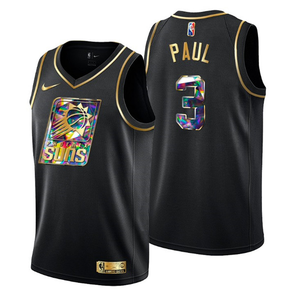 Personalized Men’s Phoenix Suns #3 Chris Paul 2021 22 Black Golden Edition Diamond Logo Black 75th Anniversary Stitched Basketball Jersey