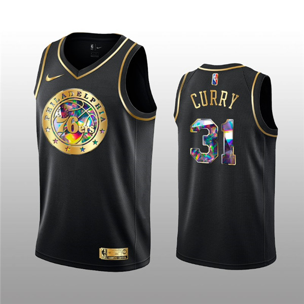 Personalized Men’s Philadelphia 76ers #31 Seth Curry 2021 22 Black Golden Edition 75th Anniversary Diamond Logo Stitched Basketball Jersey