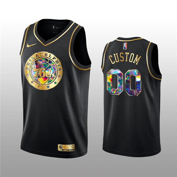 Personalized Men’s Philadelphia 76ers Active Player 2021 22 Black Golden Edition 75th Anniversary Diamond Logo Stitched Basketball Jersey