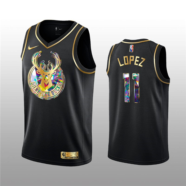 Personalized Men’s Milwaukee Bucks #11 Brook Lopez 2021 22 Black Golden Edition 75th Anniversary Diamond Logo Stitched Basketball Jersey