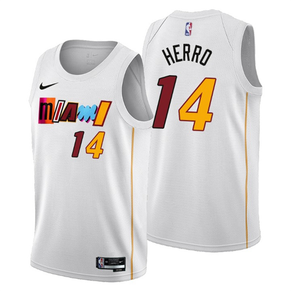 Personalized Men’s Miami Heat #14 Tyler Herro 2022 23 White City Edition Stitched Jersey