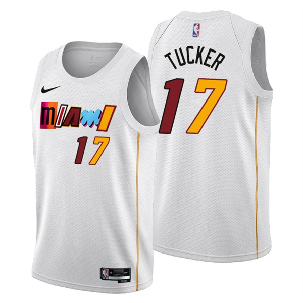 Personalized Men’s Miami Heat #17 P.J. Tucker 2022 23 White City Edition Stitched Jersey
