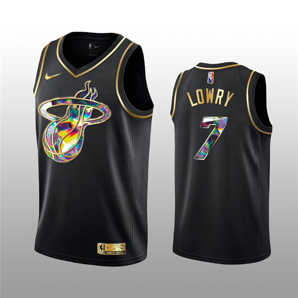 Personalized Men’s Miami Heat #7 Kyle Lowry 2021 22 Black Golden Edition 75th Anniversary Diamond Logo Stitched Basketball Jersey