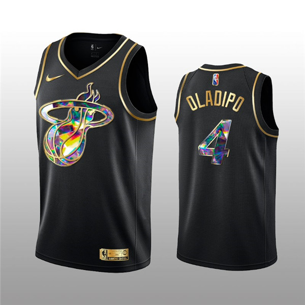 Personalized Men’s Miami Heat #4 Victor Oladipo 2021 22 Black Golden Edition 75th Anniversary Diamond Logo Stitched Basketball Jersey