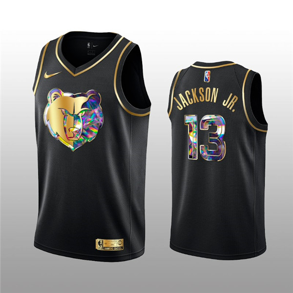 Personalized Men’s Memphis Grizzlies #13 Jaren Jackson Jr. 2021 22 Black Golden Edition 75th Anniversary Diamond Logo Stitched Basketball Jersey