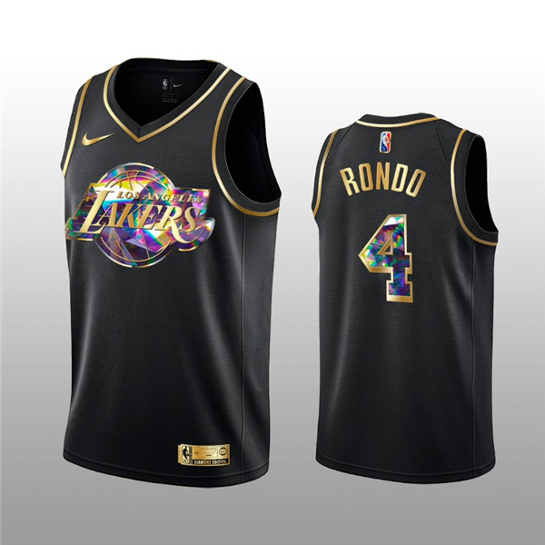 Personalized Men’s Los Angeles Lakers #4 Rajon Rondo 2021 22 Black Golden Edition 75th Anniversary Diamond Logo Stitched Basketball Jersey
