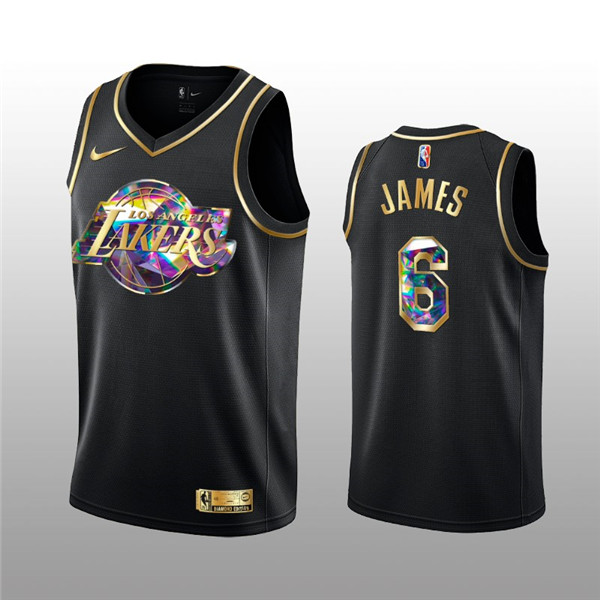 Personalized Men’s Los Angeles Lakers #6 LeBron James 2021 22 Black Golden Edition 75th Anniversary Diamond Logo Stitched Basketball Jersey