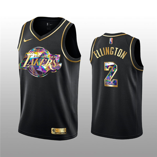 Personalized Men’s Los Angeles Lakers #2 Wayne Ellington 2021 22 Black Golden Edition 75th Anniversary Diamond Logo Stitched Basketball Jersey