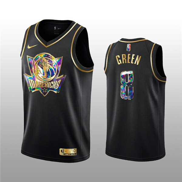 Personalized Men’s Dallas Mavericks #8 Josh Green 2021 22 Black Golden Edition 75th Anniversary Diamond Logo Stitched Basketball Jersey