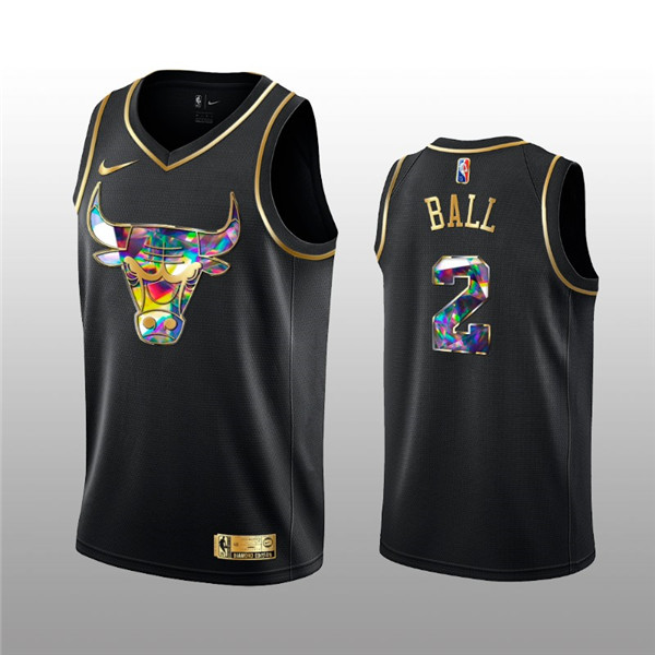 Personalized Men’s Chicago Bulls #2 Lonzo Ball 2021 22 Black Golden Edition 75th Anniversary Diamond Logo Stitched Basketball Jersey