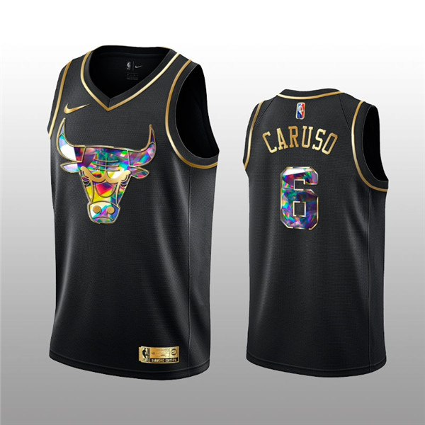 Personalized Men’s Chicago Bulls #6 Alex Caruso 2021 22 Black Golden Edition 75th Anniversary Diamond Logo Stitched Basketball Jersey