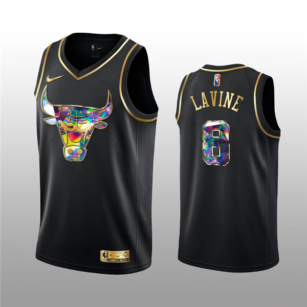 Personalized Men’s Chicago Bulls #8 Zach Lavine 2021 22 Black Golden Edition 75th Anniversary Diamond Logo Stitched Basketball Jersey