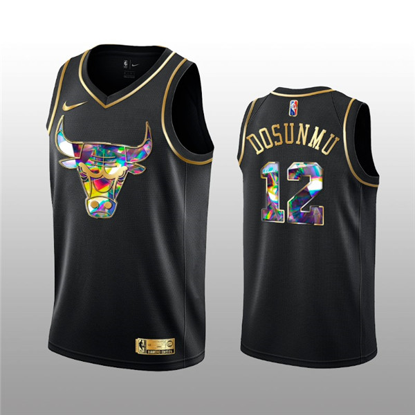 Personalized Men’s Chicago Bulls #12 Ayo Dosunmu 2021 22 Black Golden Edition 75th Anniversary Diamond Logo Stitched Basketball Jersey