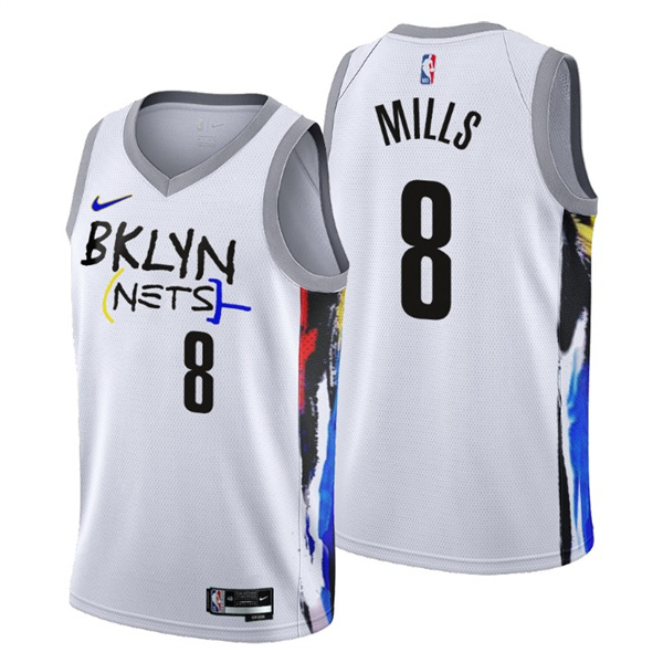 Personalized Men’s Brooklyn Nets #8 Patty Mills 2022 23 White City Edition Stitched Basketball Jersey