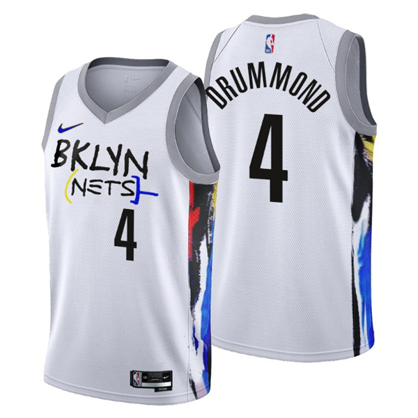 Personalized Men’s Brooklyn Nets #4 Andre Drummond 2022 23 White City Edition Stitched Basketball Jersey