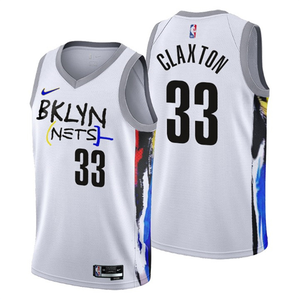 Personalized Men’s Brooklyn Nets #33 Nicolas Claxton 2022 23 White City Edition Stitched Basketball Jersey