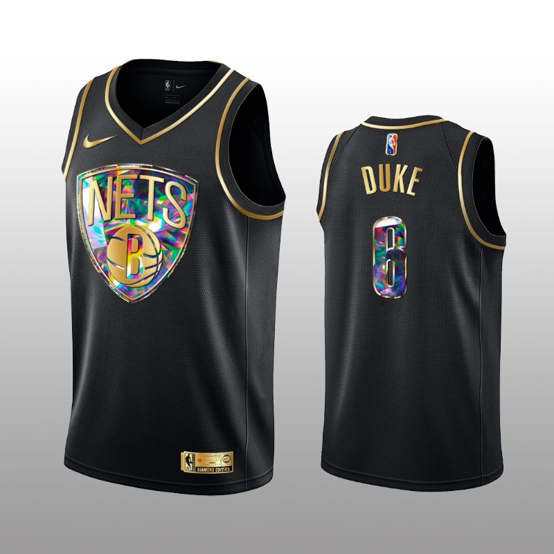 Personalized Men’s Brooklyn Nets #6 David Duke 2021 22 Black Golden Edition 75th Anniversary Diamond Logo Stitched Basketball Jersey