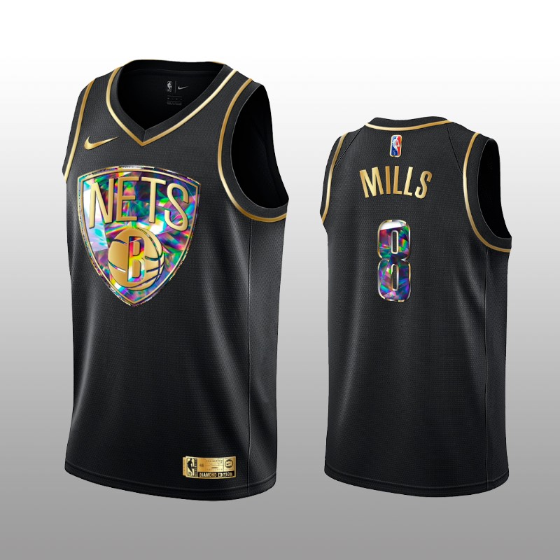 Personalized Men’s Brooklyn Nets #8 Patty Mills 2021 22 Black Golden Edition 75th Anniversary Diamond Logo Stitched Basketball Jersey
