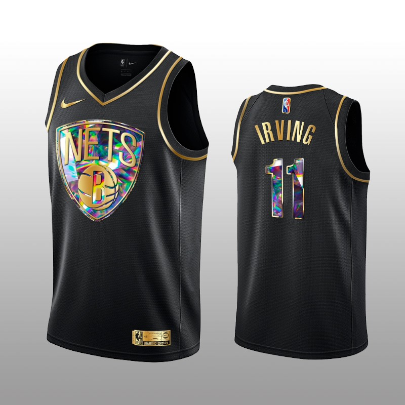 Personalized Men’s Brooklyn Nets #11 Kyrie Irving 2021 22 Black Golden Edition 75th Anniversary Diamond Logo Stitched Basketball Jersey