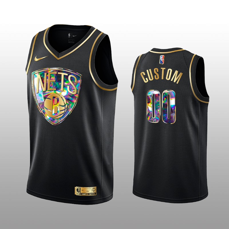 Personalized Men’s Brooklyn Nets Active Player 2021 22 Black Golden Edition 75th Anniversary Diamond Logo Stitched Basketball Jersey