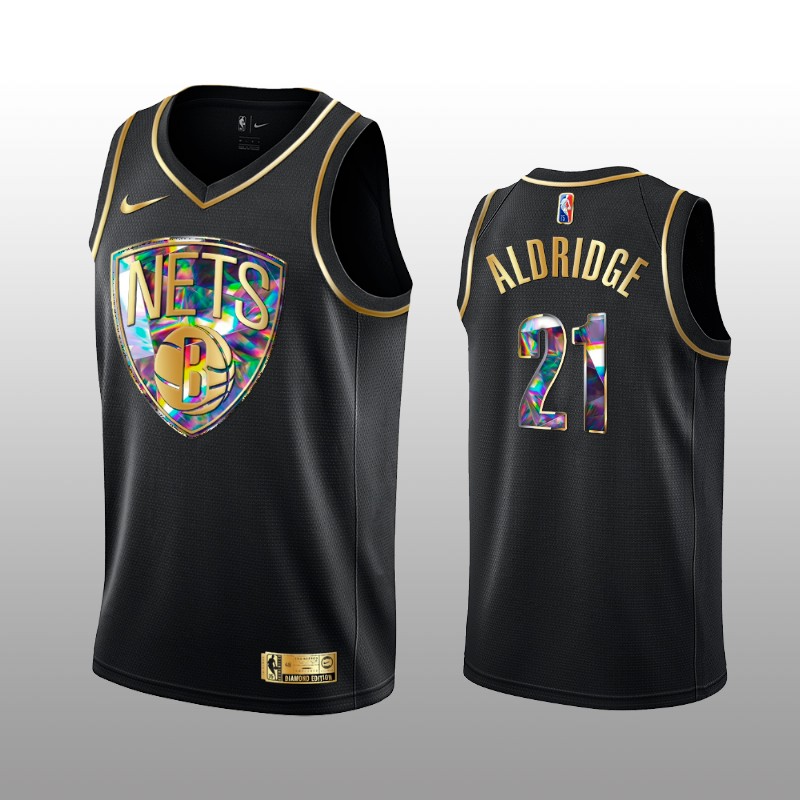 Personalized Men’s Brooklyn Nets #21 LaMarcus Aldridge 2021 22 Black Golden Edition 75th Anniversary Diamond Logo Stitched Basketball Jersey