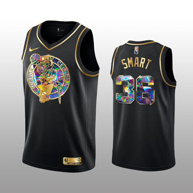 Personalized Men’s Boston Celtics #36 Marcus Smart 2021 22 Black Golden Edition 75th Anniversary Diamond Logo Stitched Basketball Jersey